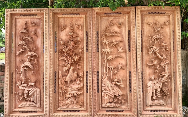 mẫu tranh gỗ treo tường tứ quý