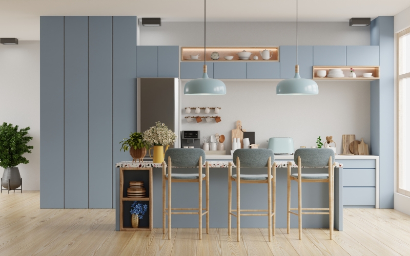 thiết kế không gian bếp với màu sắc hài hòa