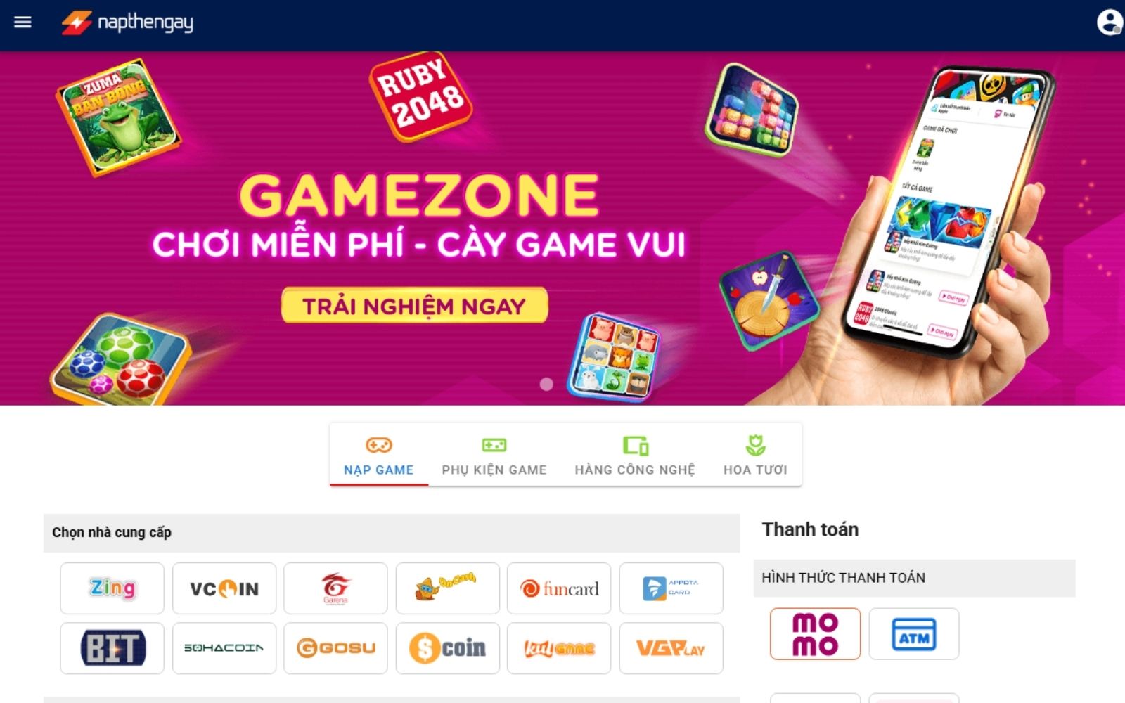 địa chỉ mua thẻ game online uy tín Napthengay.vn